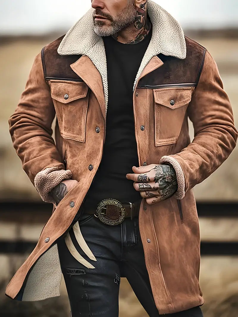 Herren Slim Fit Mid-Long Jacke – Taschen  Stehkragen