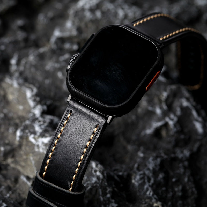 Schwarzes Genähtes Lederarmband
