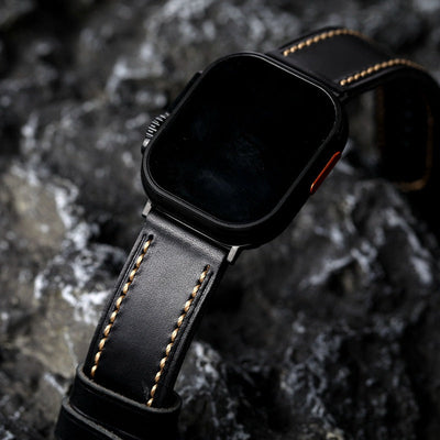 Schwarzes Genähtes Lederarmband