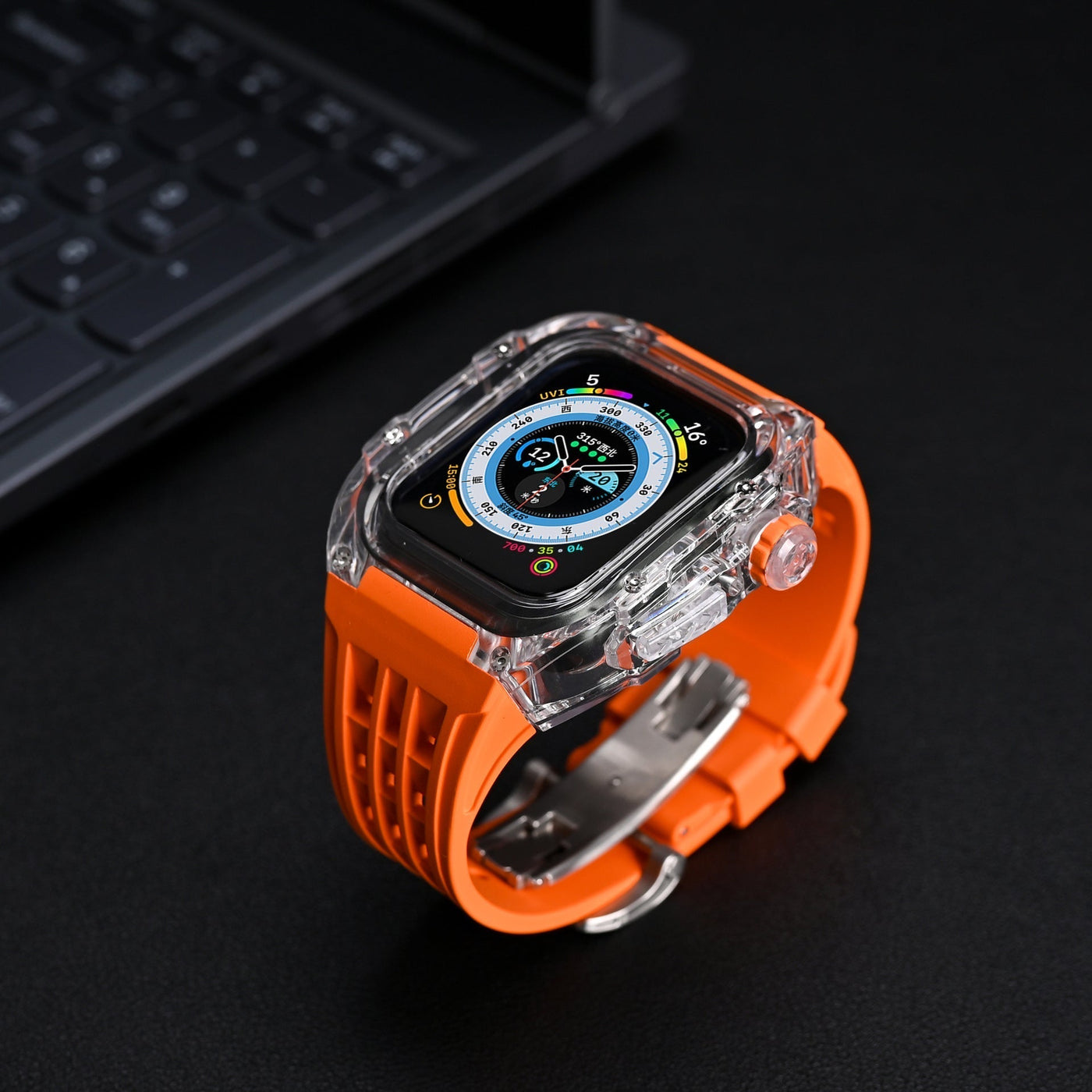 RM V30 Glacier Series Fluororubber Transparent Case Rubber Band Mod Kit Für Apple Watch