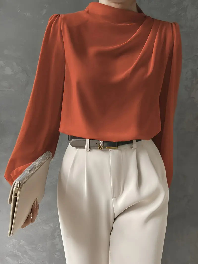 Elegantes Langarmshirt mit Rundhals und Reißverschluss – Lockerer Sitz