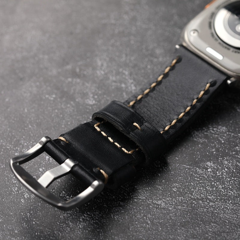 Schwarzes Genähtes Lederarmband