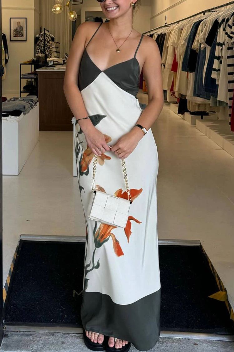 Serapha™ | Irisdruck V-Ausschnitt Träger Maxikleid