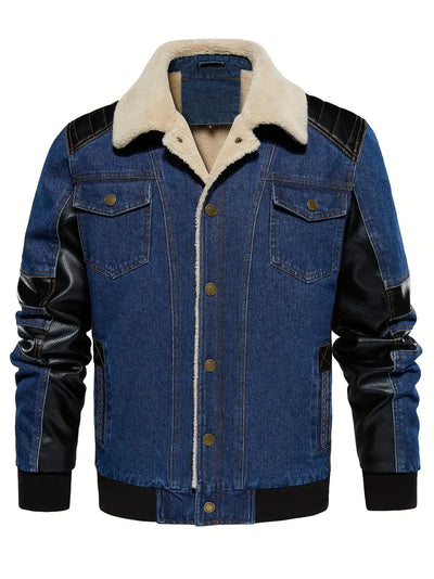 Herren Denimjacke mit Sherpa-Kragen, Farbblock-Design, Warm