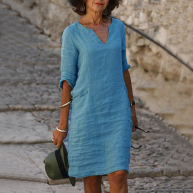 Isolde | Stilvolles A-Linien Kleid mit V-Ausschnitt aus hochwertigem Material