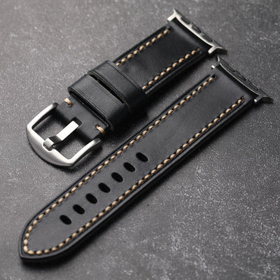 Schwarzes Genähtes Lederarmband