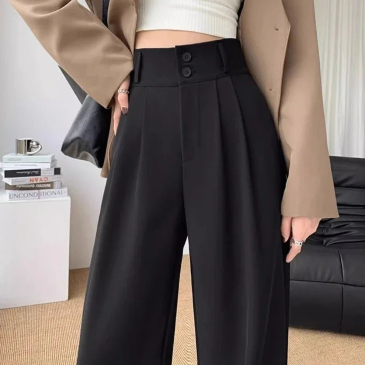Hochgeschnittene Weitbein-Hose Für Damen