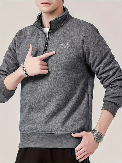 Herren Fleecegefüttertes Sweatshirt – Viertel-Zip, Stehkragen