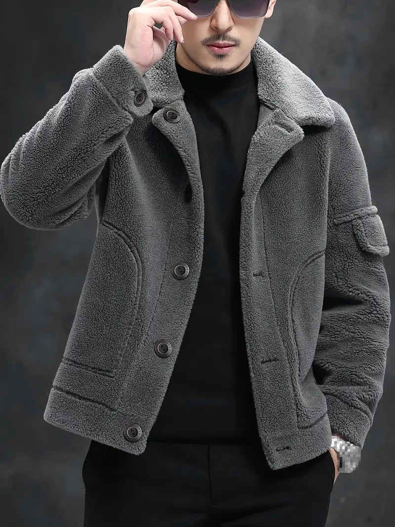 Faux-Fur-gefütterte Wolljacke für Herren Normale Passform