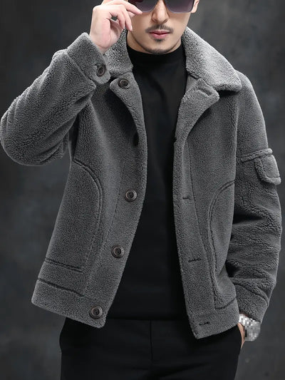 Faux-Fur-gefütterte Wolljacke für Herren Normale Passform