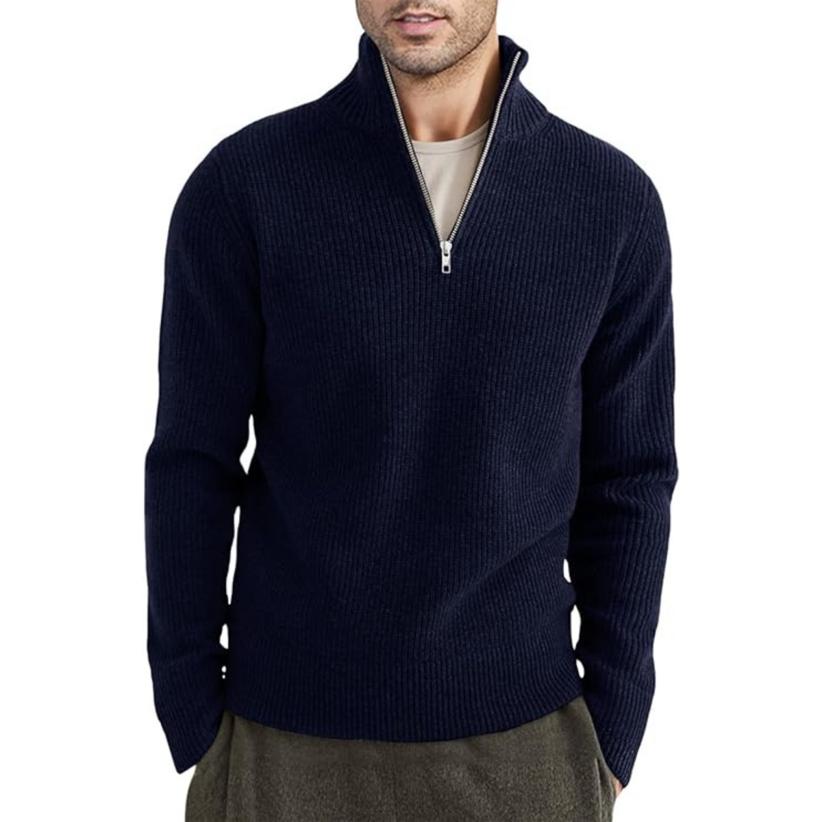 Gerippter Reißverschluss-Strickpullover Für Herren