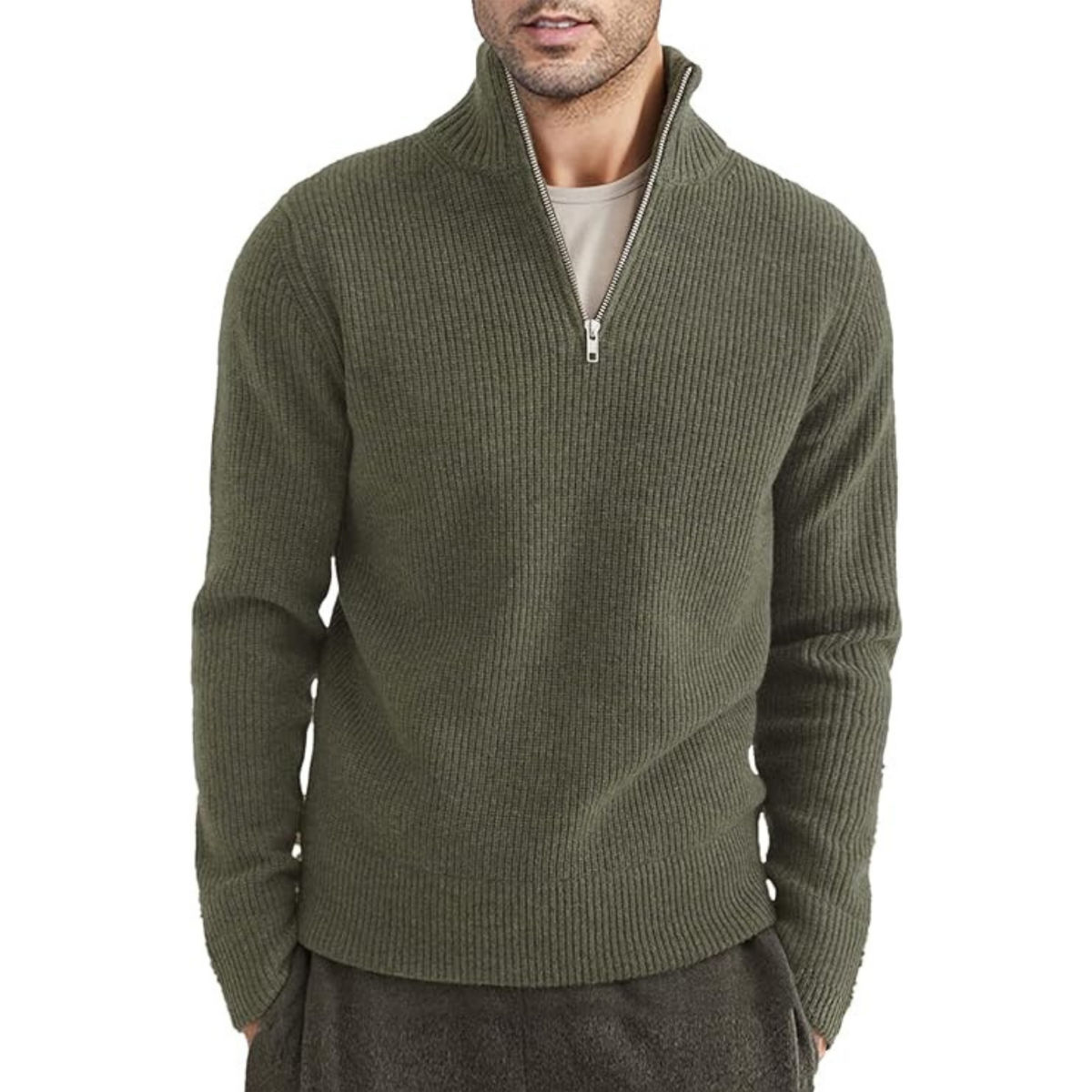 Gerippter Reißverschluss-Strickpullover Für Herren