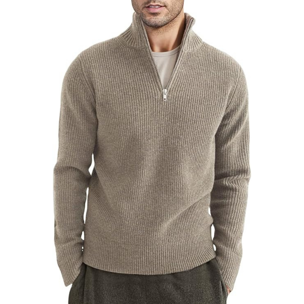 Gerippter Reißverschluss-Strickpullover Für Herren