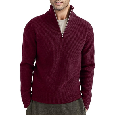 Gerippter Reißverschluss-Strickpullover Für Herren