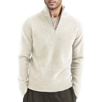 Gerippter Reißverschluss-Strickpullover Für Herren