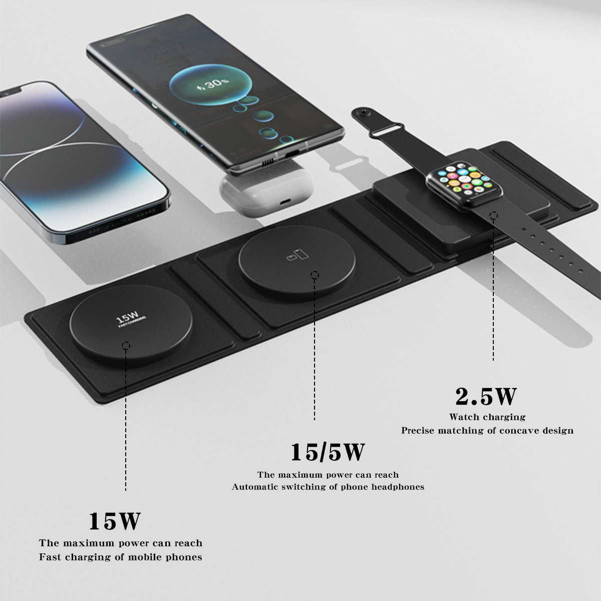 T31-Schnell faltbares 3-in-1 Wireless Charger