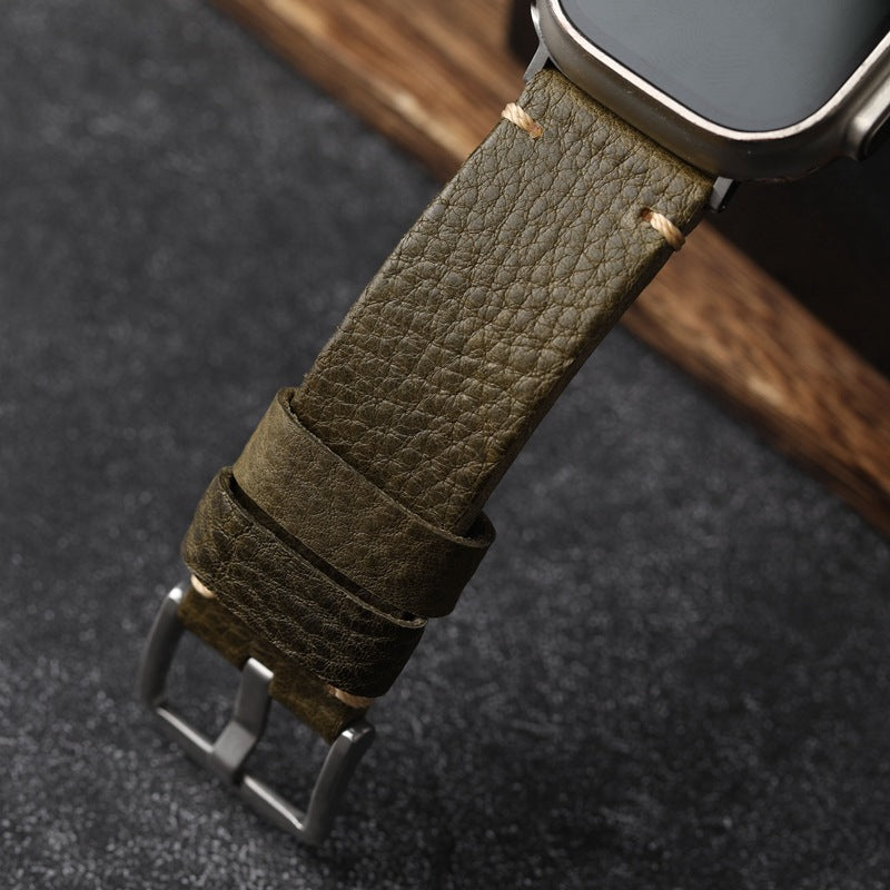 ArmyGreen Strukturiertes Lederarmband für die Apple Watch