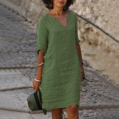 Isolde | Stilvolles A-Linien Kleid mit V-Ausschnitt aus hochwertigem Material