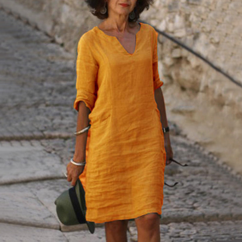 Isolde | Stilvolles A-Linien Kleid mit V-Ausschnitt aus hochwertigem Material