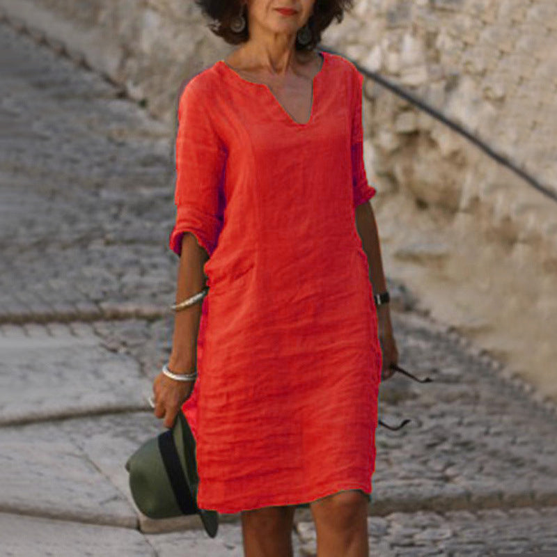 Isolde | Stilvolles A-Linien Kleid mit V-Ausschnitt aus hochwertigem Material
