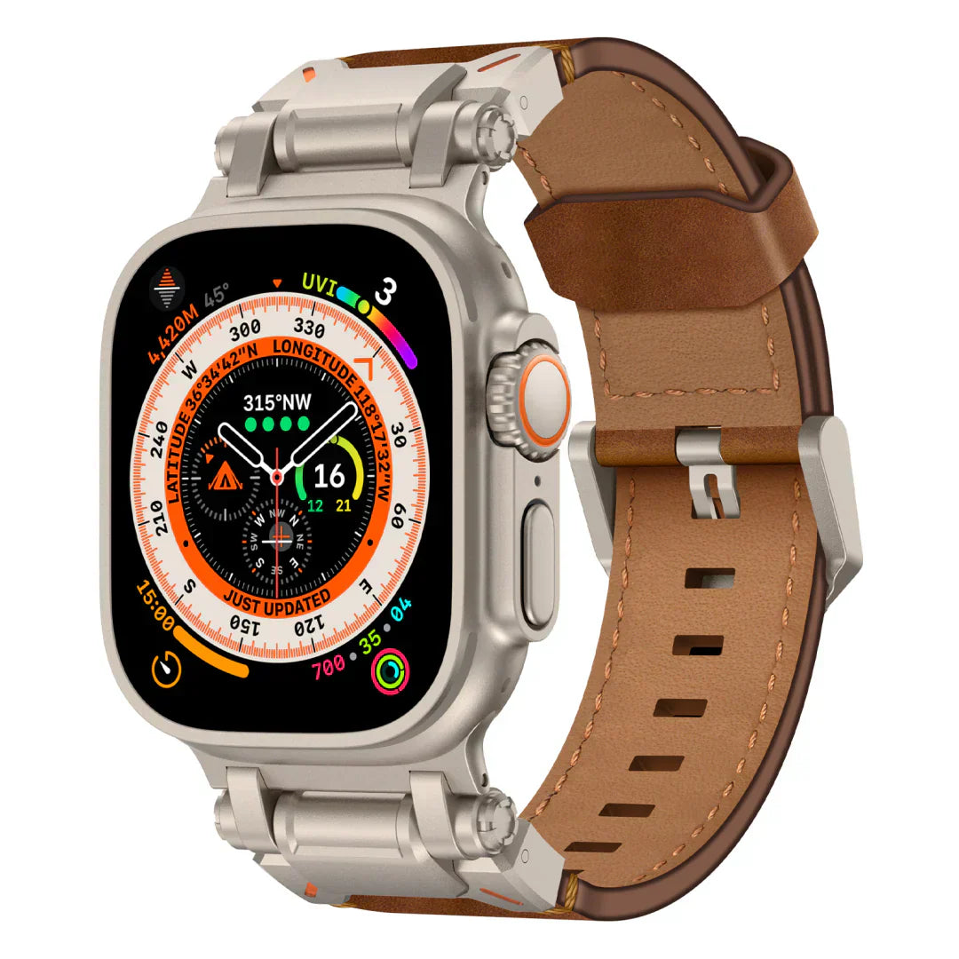 Neue Titan-Metallkopf-Lederarmband für Apple Watch