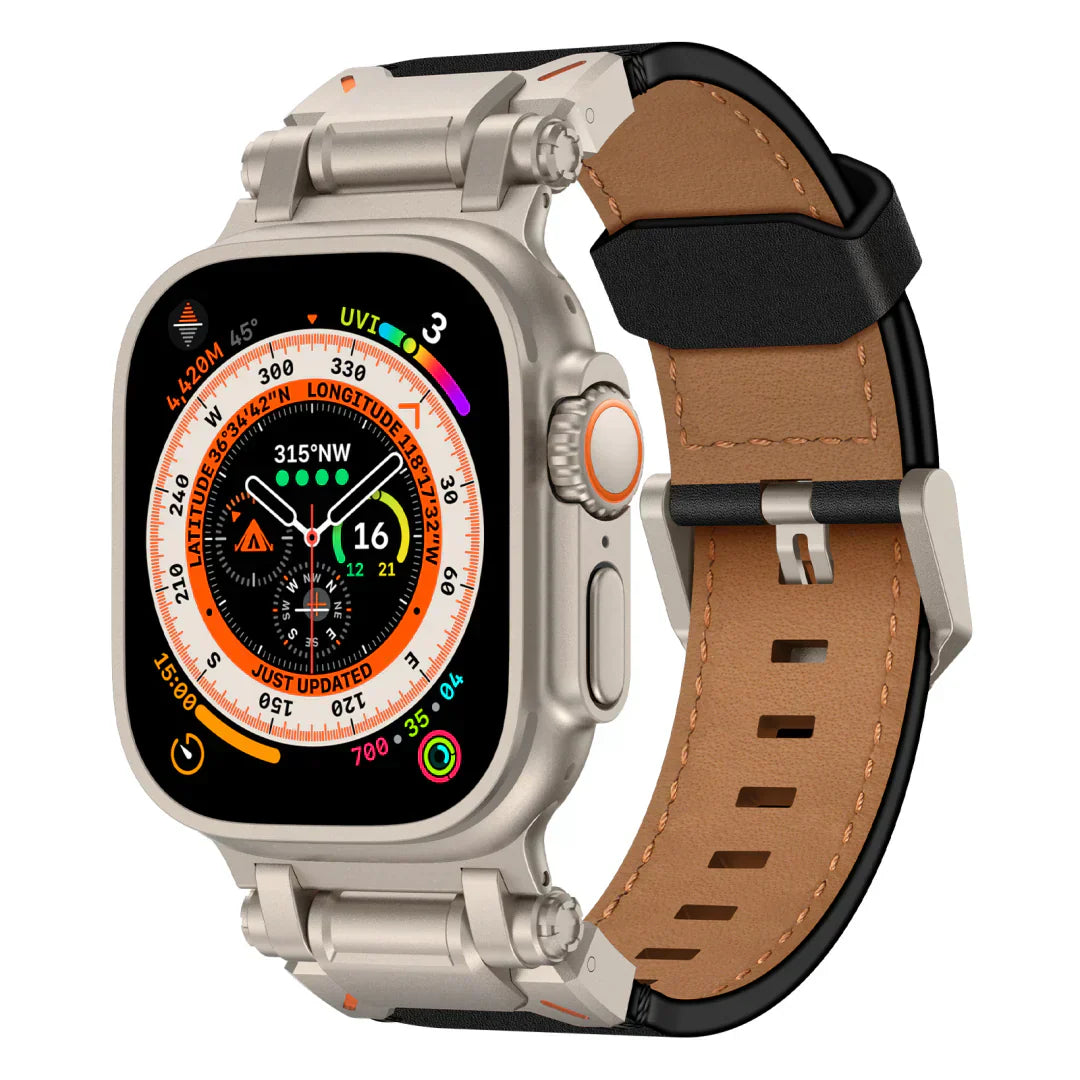 Neue Titan-Metallkopf-Lederarmband für Apple Watch