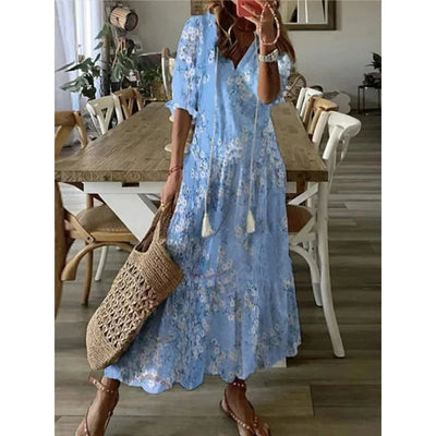 Isabella | Elegantes Bohemsk Maxikleid mit Druck für jeden Anlass