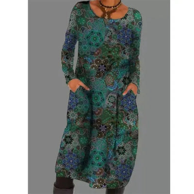 Aurona | Elegantes Langärmliges Kleid mit Vintage-Druck und Stilgefühl
