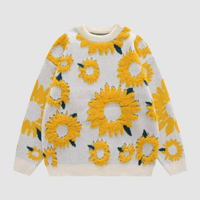 Pullover mit Sonnenblumenmuster für Damen