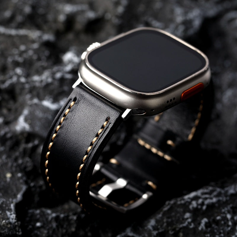 Schwarzes Genähtes Lederarmband