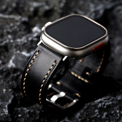 Schwarzes Genähtes Lederarmband