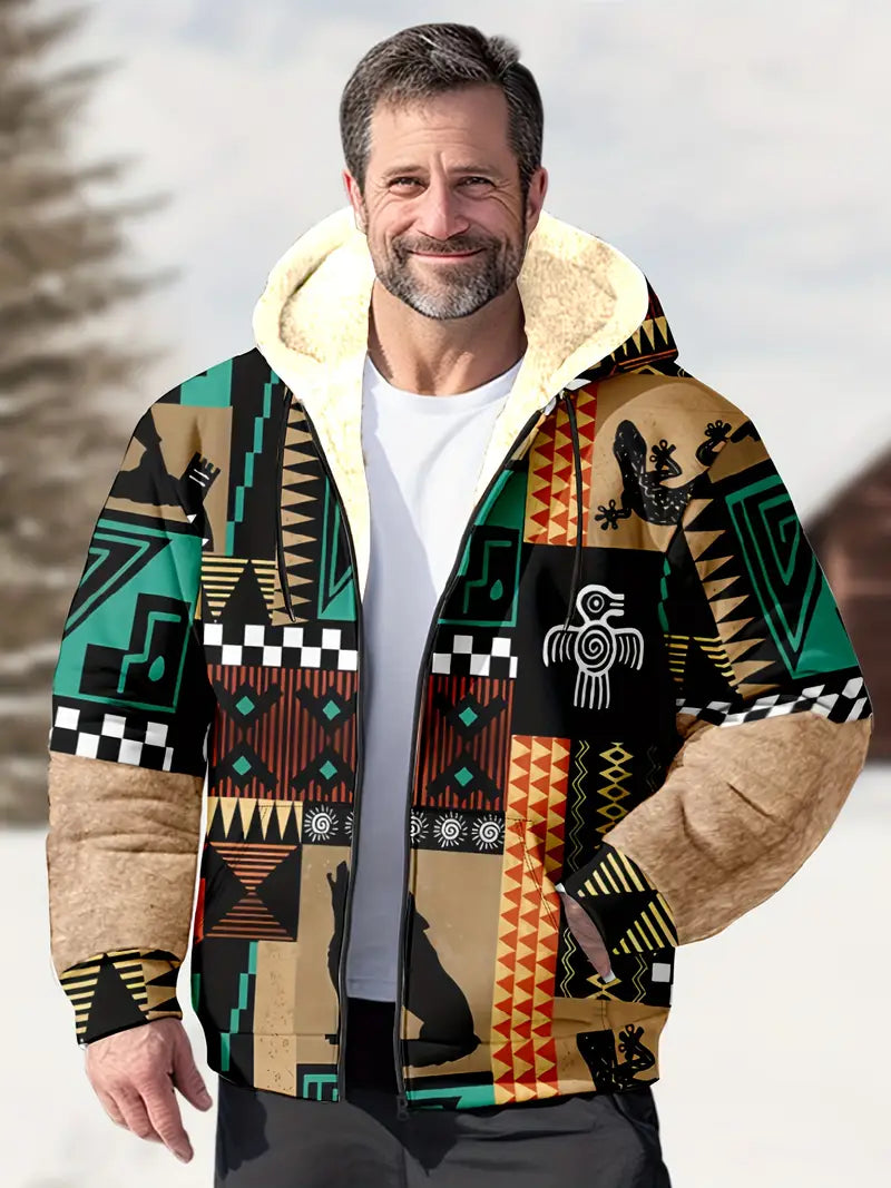 Herren Hoodie mit Tribal-Muster – 3D-Druck Fleecejacke für Herbst/Winter