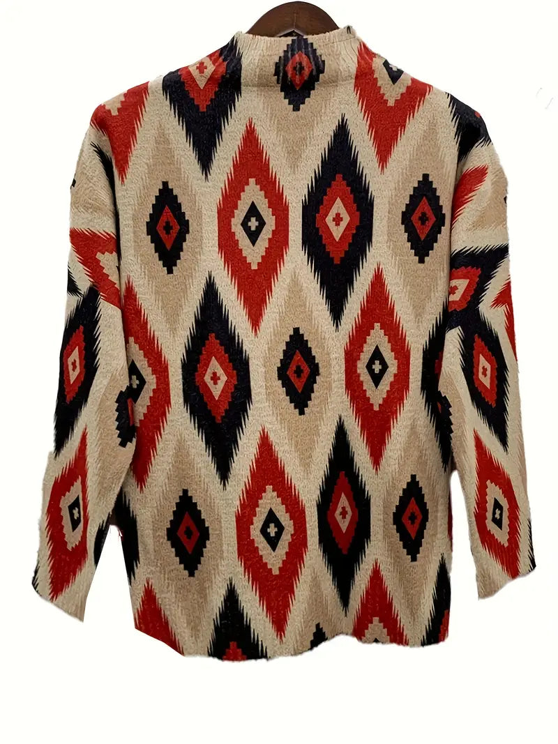 Lässiger Khaki Print Mock Neck Pullover für Frauen