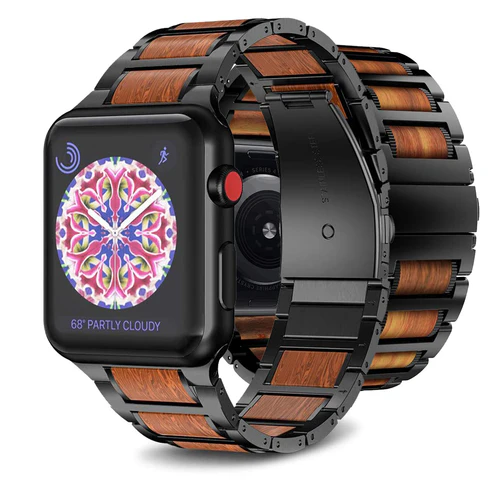 Natürliche Rote Sandelholz- & Metall-Uhrenarmband
