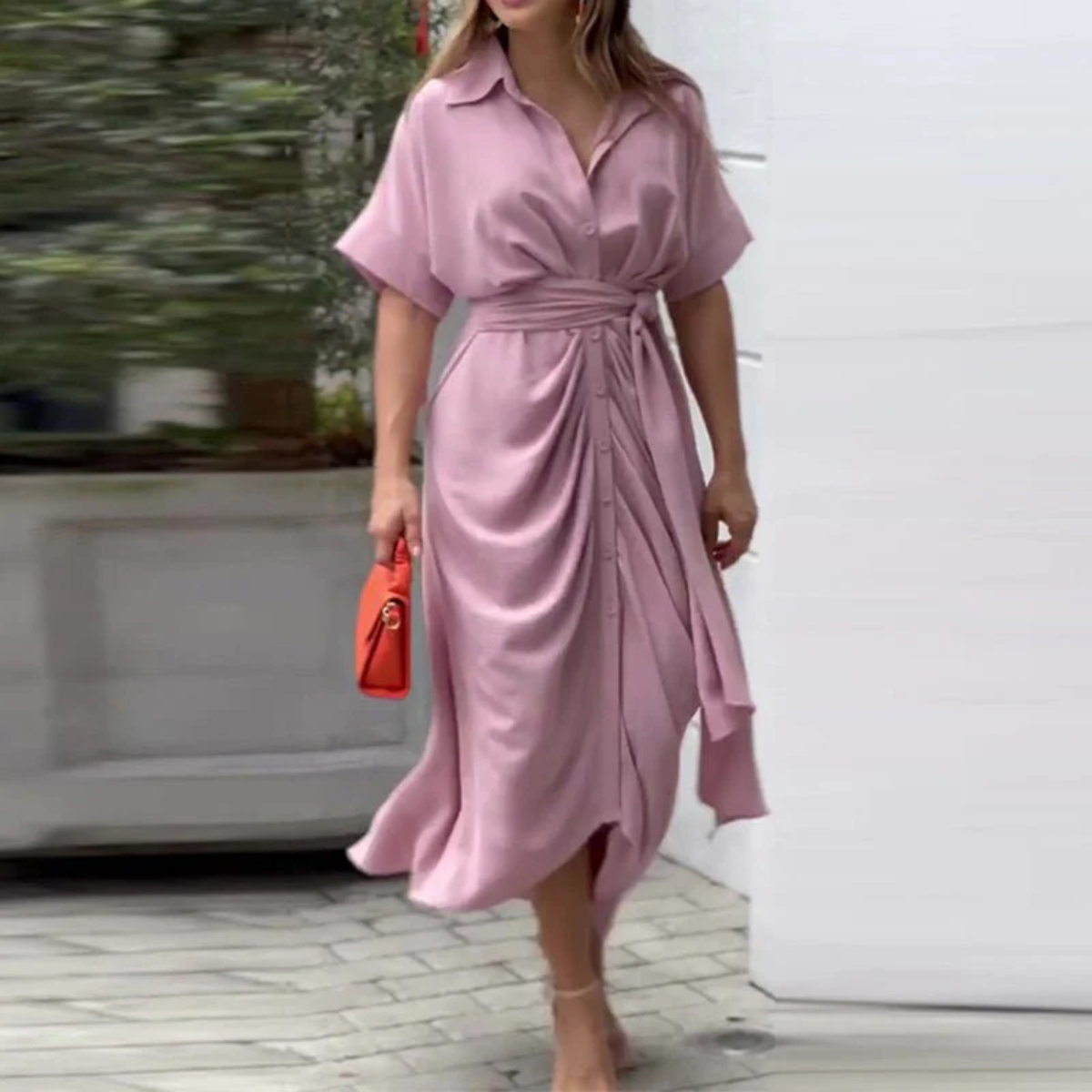 Elegantes Hemdblusenkleid Sommer Für Damen