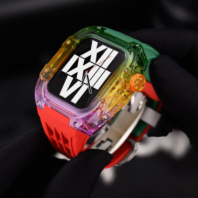 RM V30 Glacier Series Fluororubber Multicolor Gehäuse Gummiband Mod Kit Für Apple Watch - Transparenz