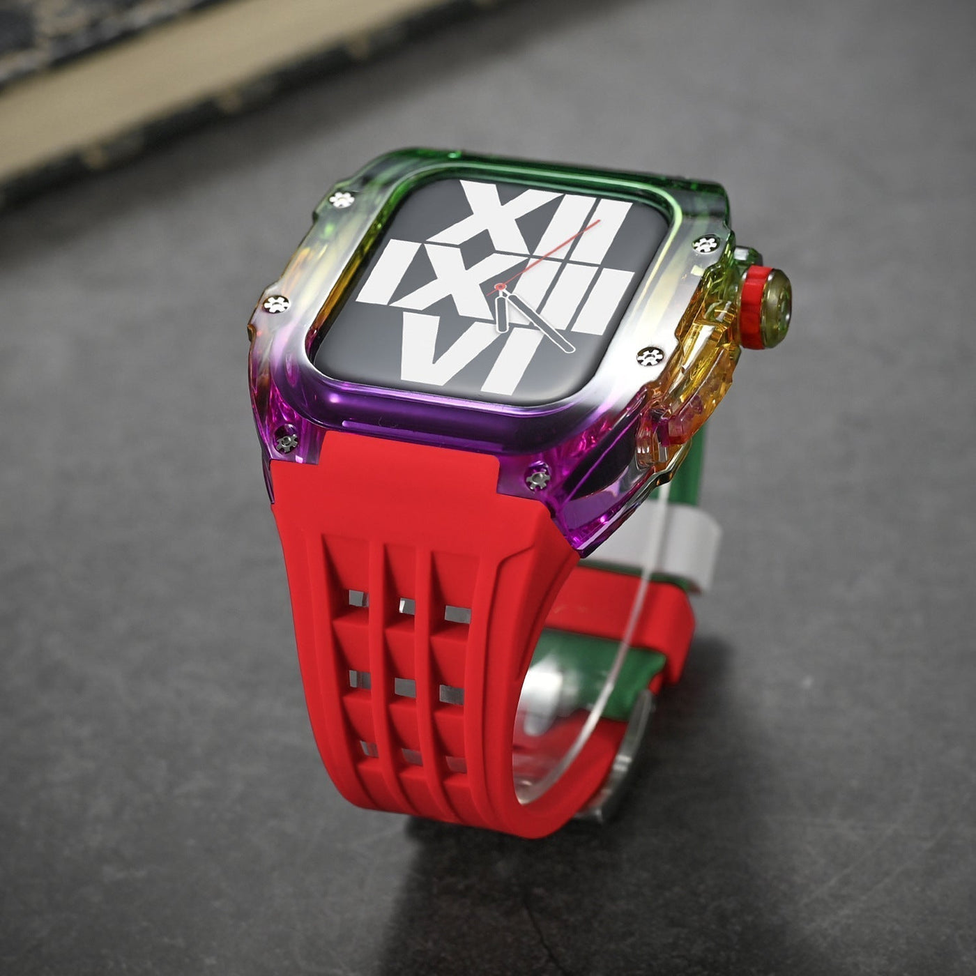 RM V30 Glacier Series Fluororubber Multicolor Gehäuse Gummiband Mod Kit Für Apple Watch - Transparenz