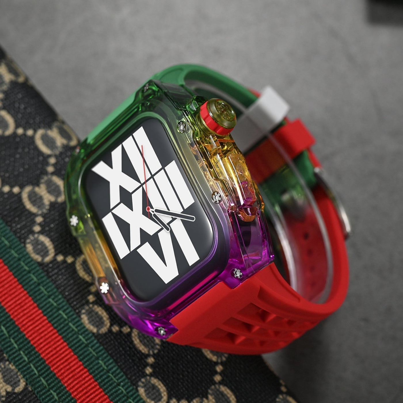 RM V30 Glacier Series Fluororubber Multicolor Gehäuse Gummiband Mod Kit Für Apple Watch - Transparenz