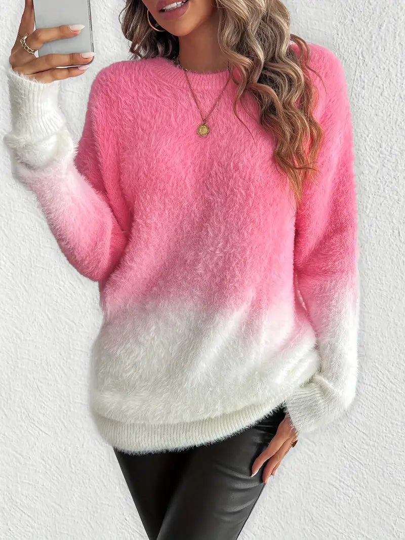 Eleganter Rundhalspullover mit Farbverlauf