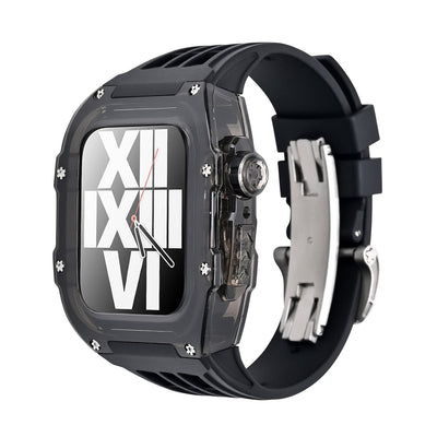 RM V30 Glacier Series Fluororubber Schwarzes Gehäuse Gummiband Mod Kit Für Apple Watch