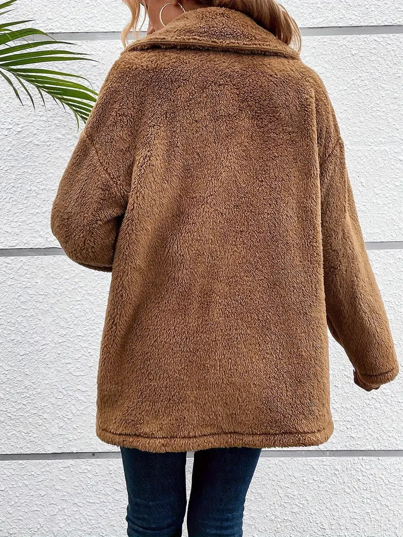 Leopardenmuster Damenmantel – Doppelreihig Kuschelig