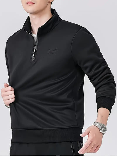 Herren Fleecegefüttertes Sweatshirt – Viertel-Zip, Stehkragen