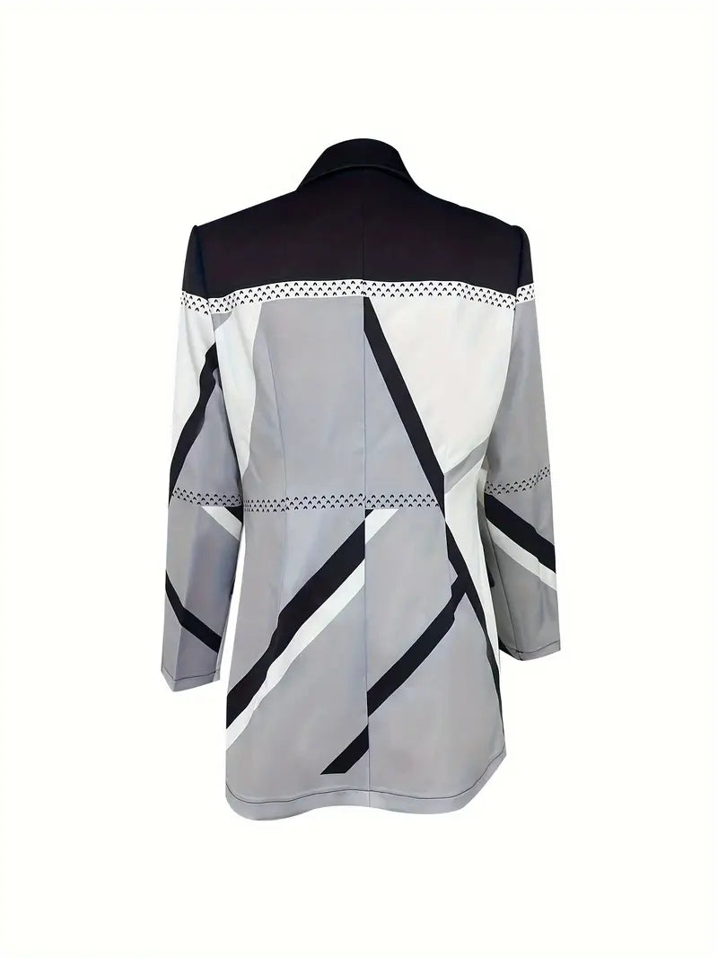 Damen Winter-Blazer – Elegant & Lang, Zweireihig mit Farbblock