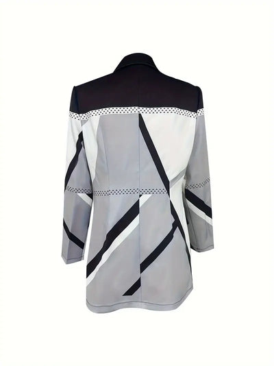 Damen Winter-Blazer – Elegant & Lang, Zweireihig mit Farbblock