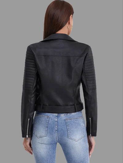 Damen Bikerjacke – Streetwear, Lederoptik, Reißverschluss