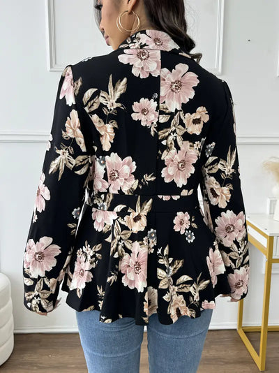 Plus Size Damen Blazer – Floral Print, Langarm, Knopf, Reverskragen