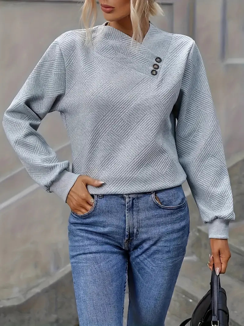 Eleganter Pullover für Damen – Asymmetrischer Kragen, Pflegeleicht, Polyester