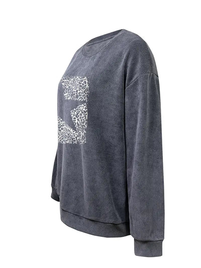 Grau Sweatshirt mit Rundhals – Langarm, Gedrucktes Design