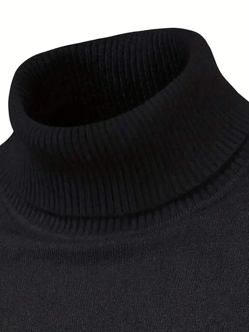 Herren-Winterpullover - Strick, Hoher Kragen, Uni, Casual, Warm, Bequem