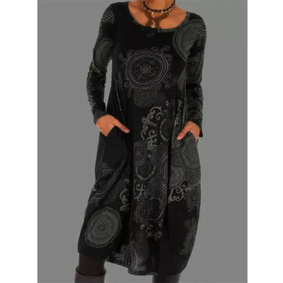 Aurona | Elegantes Langärmliges Kleid mit Vintage-Druck und Stilgefühl